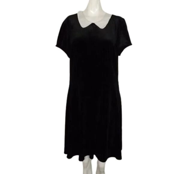 new HOT TOPIC Velvet Dress, Jr. XXL, Black, White collar, Short sleeves, Stretch - Picture 10 of 14